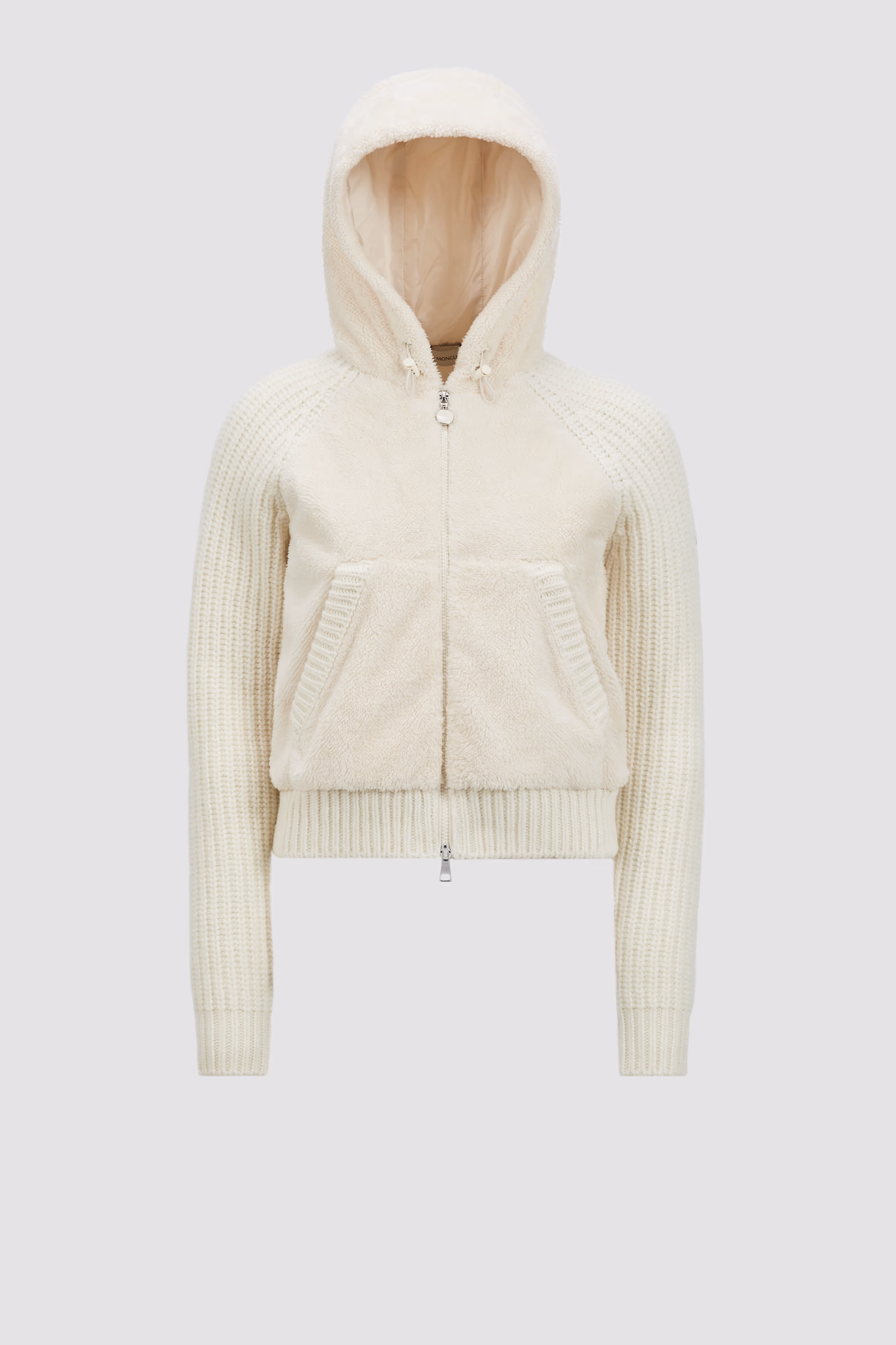 Cárdigan con capucha y cremallera acolchado de lana y efecto peluche Mujer Blanco Moncler 2